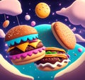 Hamburger Planet in Cookie Galaxy, Generative AI Illustration