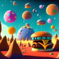 Hamburger Planet in Cookie Galaxy, Generative AI Illustration