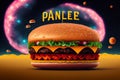 Hamburger Planet in Cookie Galaxy, Generative AI Illustration