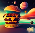 Hamburger Planet in Cookie Galaxy, Generative AI Illustration