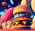 Hamburger Planet in Cookie Galaxy, Generative AI Illustration