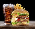 Hamburger, potato fries, cola drink. Royalty Free Stock Photo