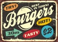 Hamburger retro labels set on old metal sign Royalty Free Stock Photo