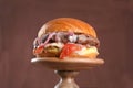 hamburger sandwich with meat salad and mayonnaise sauce and cream cheese side view sandwich shop street food