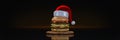 Hamburger with santa hat.