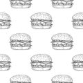 Hamburger. Seamless pattern. Hand drawn sketch Royalty Free Stock Photo