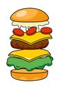 Hamburger showing all ingredients vector illustration Royalty Free Stock Photo