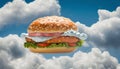 hamburger on the sky hamburger on blue sky generative AI