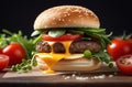 Hamburger with smoky microgreen sprouts