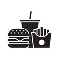 Hamburger, Soft drink cup and french fries, Fast food icon sign