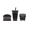 Hamburger, Soft drink cup and french fries, Fast food icon sign
