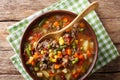 Hamburger soup with ground beef and vegetables close-up in a bow Royalty Free Stock Photo