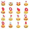 Hamburger steak icons set, isometric style Royalty Free Stock Photo