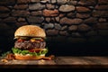 Hamburger On Stone Rustic Pub Wide