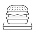 Hamburger thin line icon, fast food concept, beefburger sign on white background, burger sandwich icon in outline style Royalty Free Stock Photo