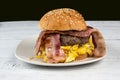 breakfst burger with scramble egg and bacon Royalty Free Stock Photo