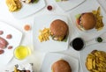 Hamburger top view with soda and french fries Royalty Free Stock Photo