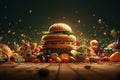 A hamburger among a variety of products. October 16 is World Food Day. Generation AI
