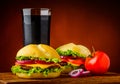 Hamburger, vegetables and cola Royalty Free Stock Photo