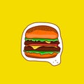 Sticker colored hamburger on a yellow background.