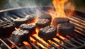 Juicy Hamburgers and Patties Sizzling on Grill. Generative AI