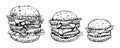 Hamburgers set vector logo design template. Fast food or restaurant icons. Hand drawn illustration of hamburger burgers Royalty Free Stock Photo