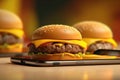 Hamburgers on smartphone on yellow background. AI generated