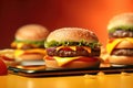 Hamburgers on smartphone on yellow background. AI generated