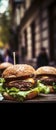 Hamburgers On Stone Rustic Pub Mobile Wallpeper Postcard. Generative AI
