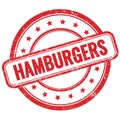 HAMBURGERS text on red grungy round rubber stamp