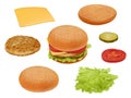 Hamburgher. Realistic fast food ingredients vegetables tomato beef meal salad delicious food vector constructor Royalty Free Stock Photo