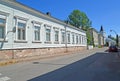 HAMINA, FINLAND. The street with the one-storey house overlooking the Saint church of Maria