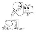 Person or Hamlet Holding Robot Head or Skull and Thinking , Vector Cartoon Stick Figure Illustration Royalty Free Stock Photo