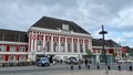 Hamm Central Station Exterior View on a cloudy day with a dramatic sky. Important train station in north rhine