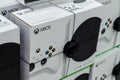 Hamm, Germany - August 20, 2021: MICROSOFT XBOX video game console for sale in the store