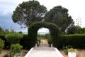 HAMMAMET, TUNISIA-MAY 03, 2019: arch of green plants