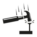 Hammer beat to nail, icon. Repair tool symbol vector illustration Royalty Free Stock Photo