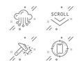 Hammer blow, Cloud storage and Scroll down icons set. Smartphone target sign. Vector Royalty Free Stock Photo