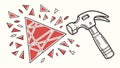 A hammer breaking a pyramid, symbolizing disruption and breaking rules, vector design Generative AI Royalty Free Stock Photo