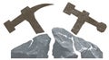 Hammer breaking rock, concept of demolition, construction, and hard work Royalty Free Stock Photo