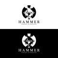 hammer, building construction tools and judge logo vector icon, vintage retro design illustration Royalty Free Stock Photo