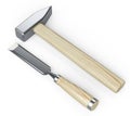 Hammer and chisel hand tool with wooden handles Royalty Free Stock Photo