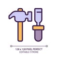 Hammer and chisel pixel perfect RGB color icon Royalty Free Stock Photo