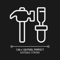 Hammer and chisel pixel perfect white linear icon for dark theme Royalty Free Stock Photo