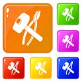 Hammer clamping mites icons set vector color