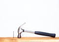 Hammer and construction nails on isolated white background close-up. With place under the text Royalty Free Stock Photo