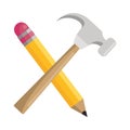 Hammer construction tool with pencil crossed Royalty Free Stock Photo