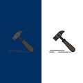 Hammer, Construction, Tool, Strong, Carpenter  Icons. Flat and Line Filled Icon Set Vector Blue Background Royalty Free Stock Photo