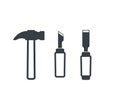 Hammer, cutter and chisel vector icons