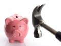 Hammer is going to break piggybank Royalty Free Stock Photo